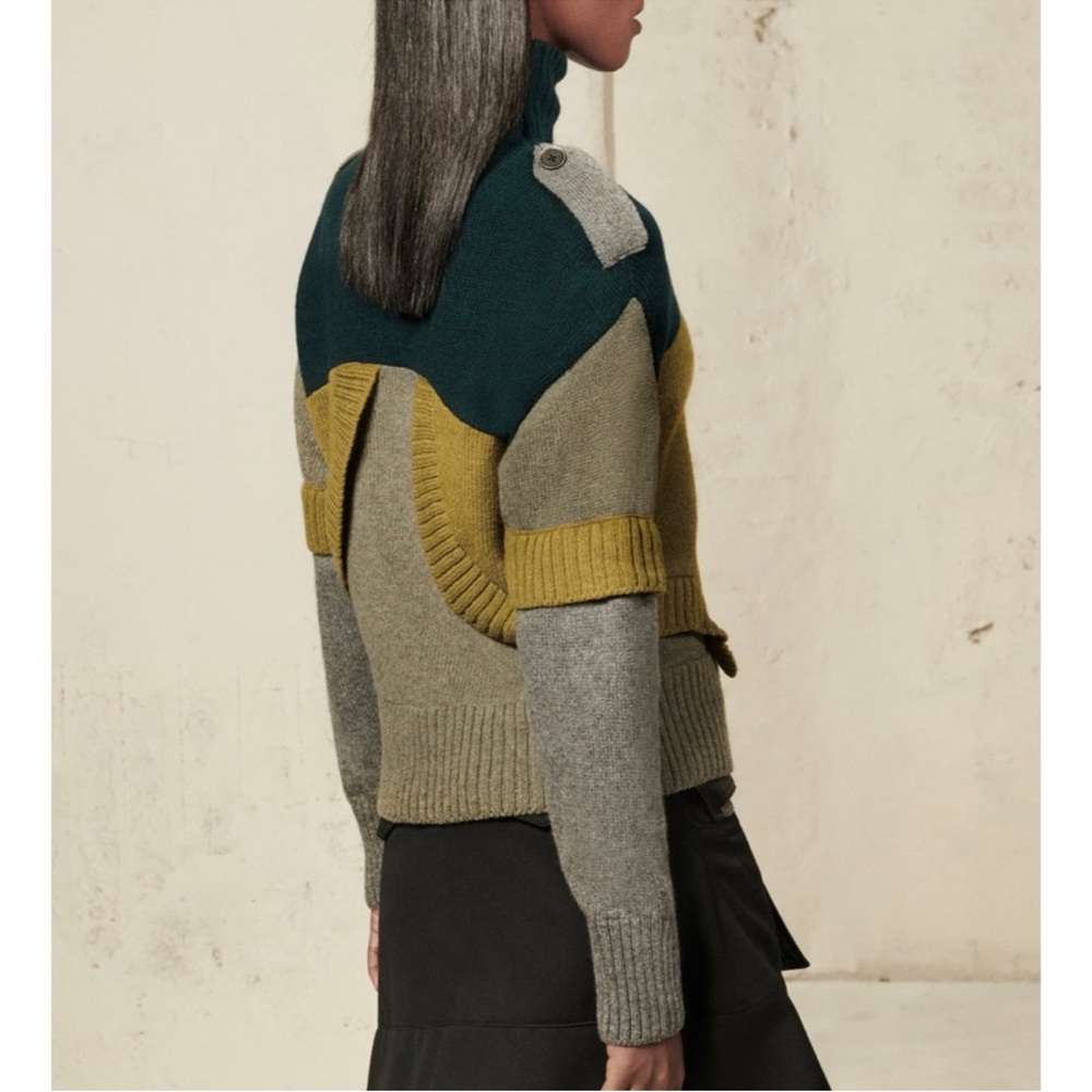 Zara Green and Yellow Colorblock Turtleneck Sweater